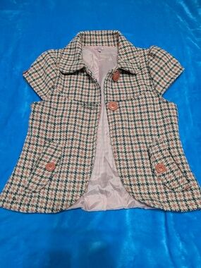 🖤 Pink, Cream & Black Houndstooth Short Sleeve Jacket 💗